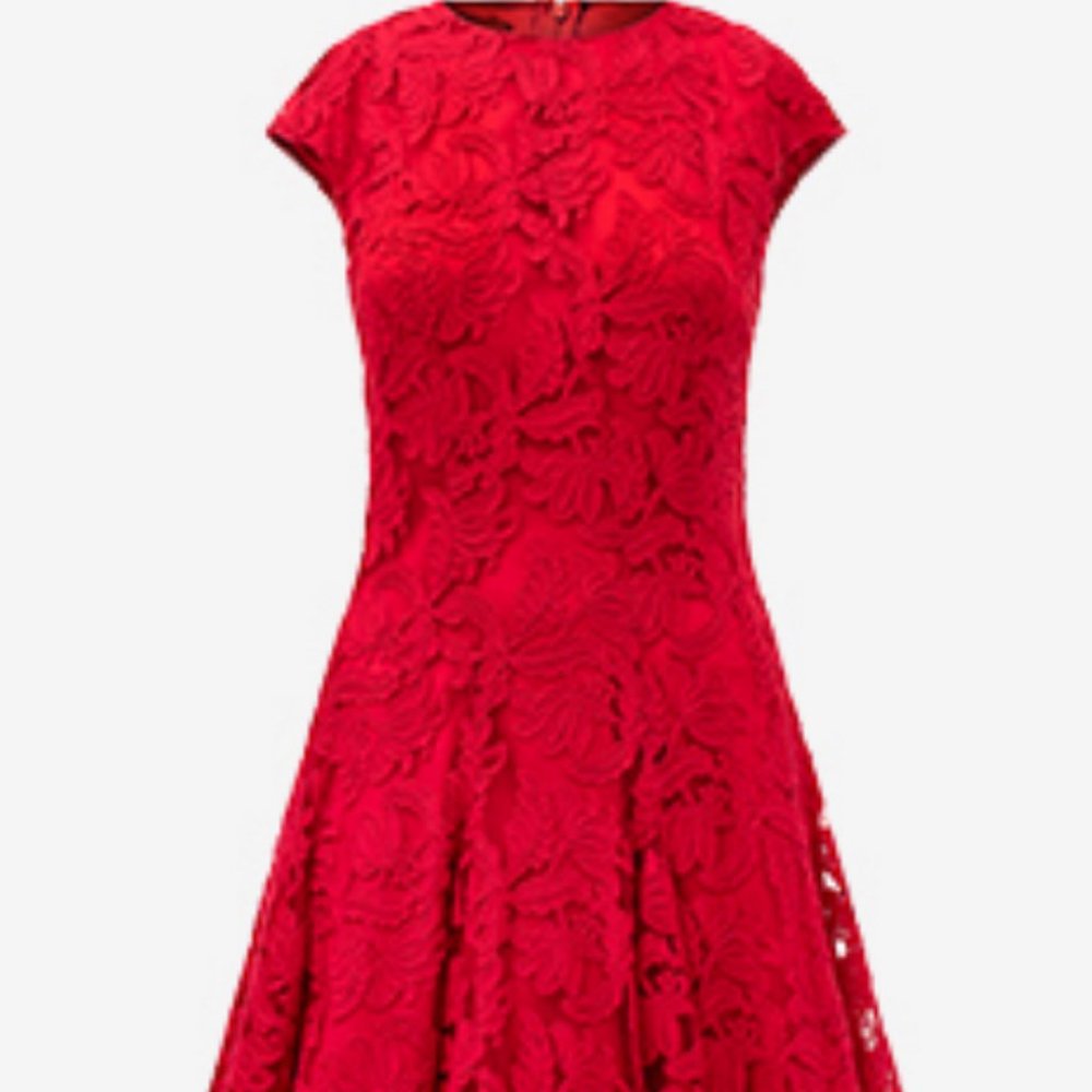 Carolina Herrera Red Lace Dress - Size 8 NWT